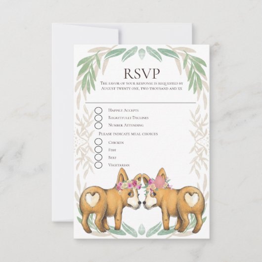 Cute Corgi Dog Two Brides Gay Wedding RSVP (Voorkant)