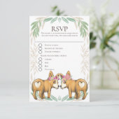Cute Corgi Dog Two Brides Gay Wedding RSVP (Staand voorkant)