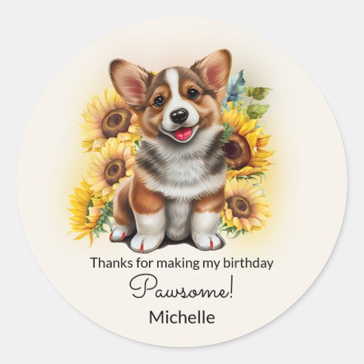 Cute Corgi Dog Zondag Ronde Sticker (Voorkant)