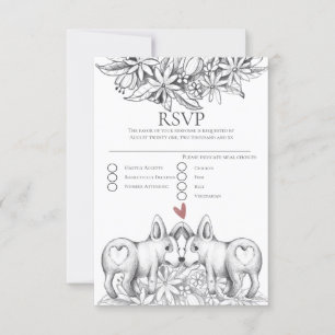 Cute Corgi Dogs Pencil Drading Wedding RSVP