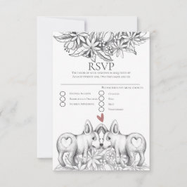 Cute Corgi Dogs Pencil Drading Wedding RSVP Kaartje