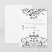 Cute Corgi Dogs Pencil Drading Wedding RSVP Kaartje (Voorkant / Achterkant)