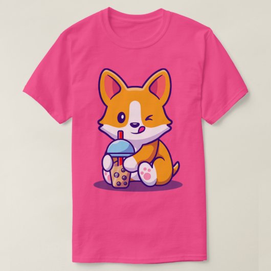 Cute Corgi Drink Milk Tea Boba T-shirt (Design voorkant)