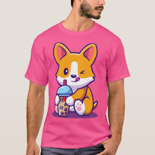 Cute Corgi Drink Milk Tea Boba T-shirt