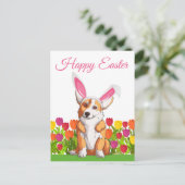 Cute Corgi Easter Bunny Ears Tulip Flowers Briefkaart (Staand voorkant)