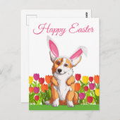 Cute Corgi Easter Bunny Ears Tulip Flowers Briefkaart (Voorkant / Achterkant)