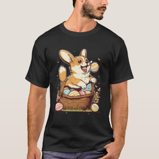Cute Corgi Easter Egg Basket Happy Easter Kids T-shirt (Voorkant)