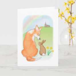 Cute corgi en rabbit Paaskaart Kaart