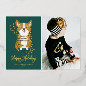 Cute Corgi en String Lights Prettige feestdagen (Voorkant)
