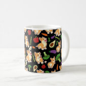 Cute Corgi en Vegetables Food Pattern Black Koffiemok (Voorkant rechts)