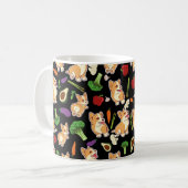 Cute Corgi en Vegetables Food Pattern Black Koffiemok (Voorkant links)