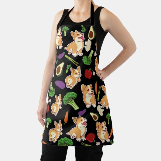 Cute Corgi en Vegetables Food Pattern Black Schort (Insitu)