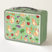 Cute Corgi en Vegetables Food Pattern Green (Voorkant)