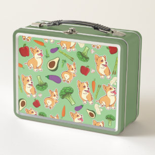 Cute Corgi en Vegetables Food Pattern Green
