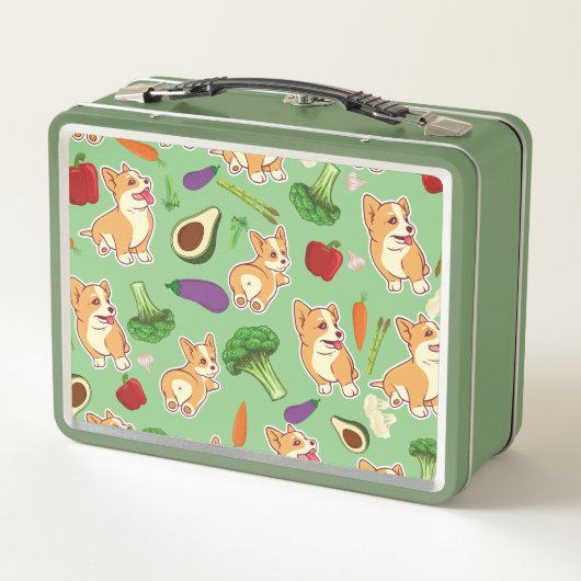 Cute Corgi en Vegetables Food Pattern Green (Achterkant)