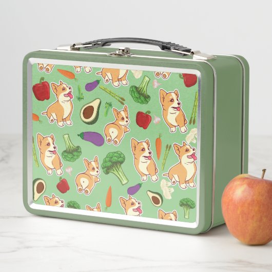 Cute Corgi en Vegetables Food Pattern Green (In situ)