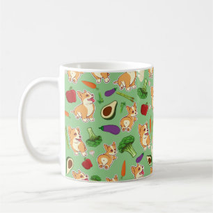 Cute Corgi en Vegetables Food Pattern Green Koffiemok