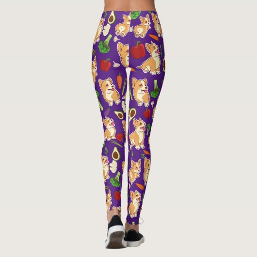 Cute Corgi en Vegetables Food Pattern Paars Leggings (Achterkant)