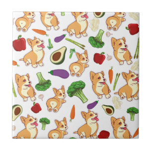 Cute Corgi en Vegetables Food Pattern Tegeltje