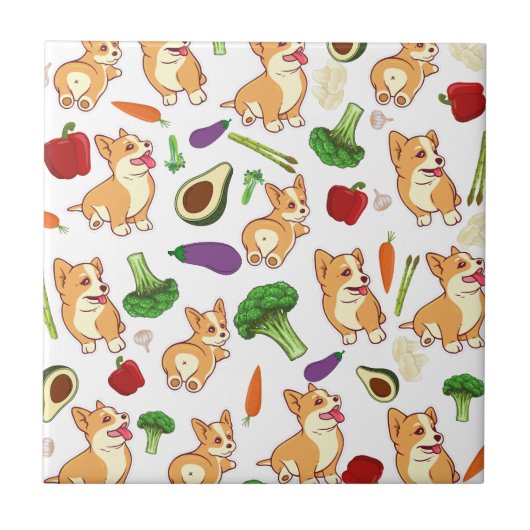 Cute Corgi en Vegetables Food Pattern Tegeltje (Voorkant)