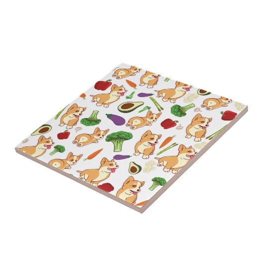 Cute Corgi en Vegetables Food Pattern Tegeltje (Zijkant)