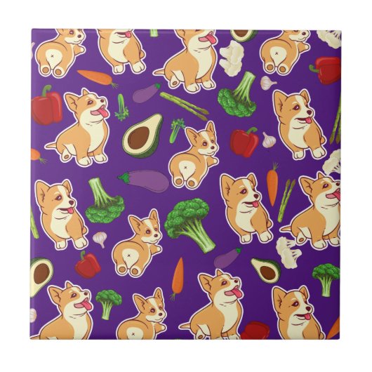 Cute Corgi en Vegetables Food Pattern Tegeltje (Voorkant)