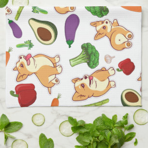 Cute Corgi en Vegetables Food Pattern Theedoek