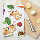 Cute Corgi en Vegetables Food Pattern Theedoek (Quarter Fold)