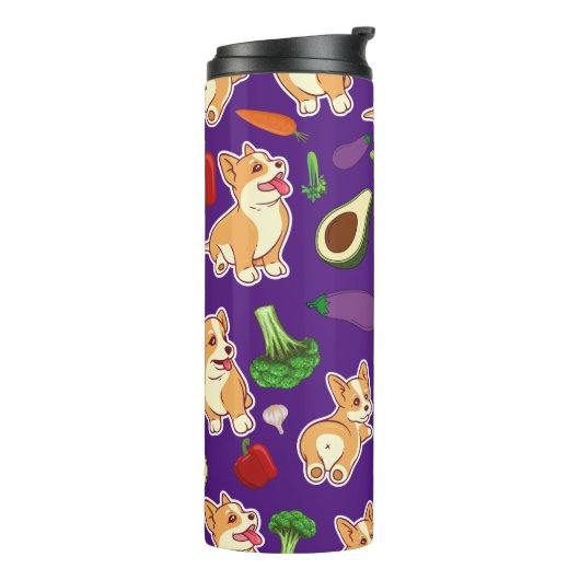 Cute Corgi en Vegetables Food Pattern Thermosbeker (Gedraaid links)