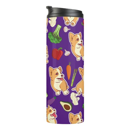 Cute Corgi en Vegetables Food Pattern Thermosbeker (Geroteerd rechts)