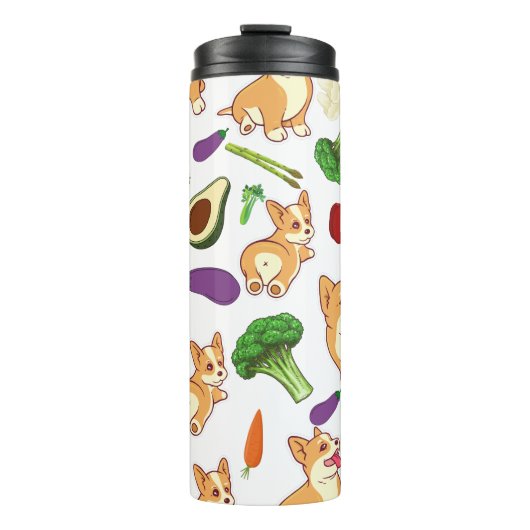 Cute Corgi en Vegetables Food Pattern Thermosbeker (Voorkant)
