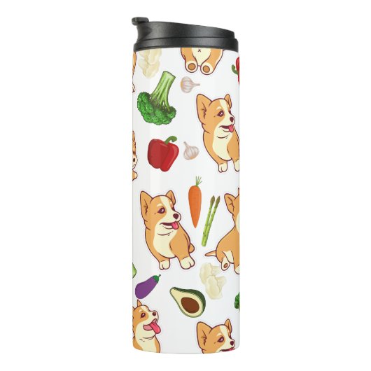 Cute Corgi en Vegetables Food Pattern Thermosbeker (Geroteerd rechts)