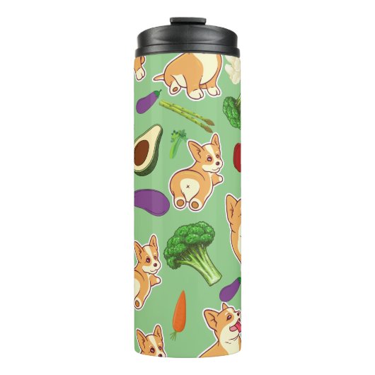 Cute Corgi en Vegetables Food Pattern Thermosbeker (Voorkant)