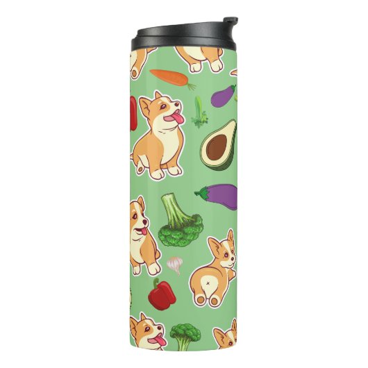 Cute Corgi en Vegetables Food Pattern Thermosbeker (Gedraaid links)