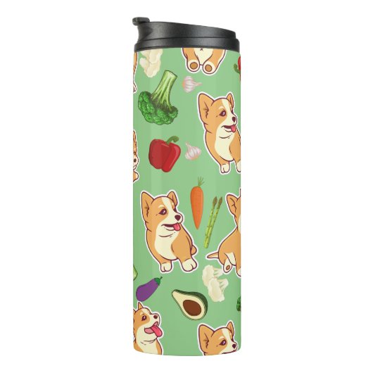 Cute Corgi en Vegetables Food Pattern Thermosbeker (Geroteerd rechts)