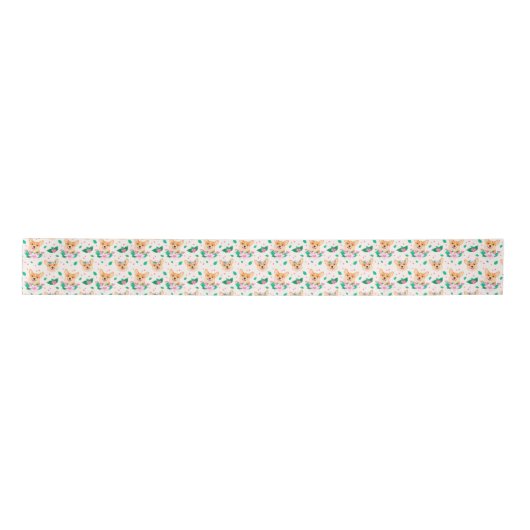 Cute Corgi Floral Ribbon Satijnen Lint (Voorkant)