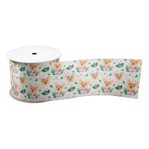 Cute Corgi Floral Ribbon Satijnen Lint