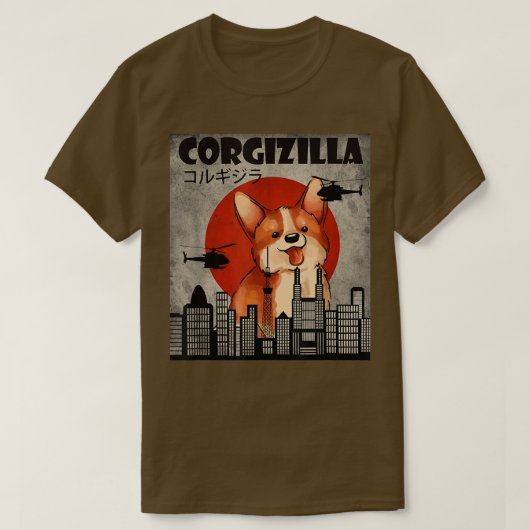 Cute Corgi, Funny CorgiZilla, Japanse stijl T-shirt (Design voorkant)
