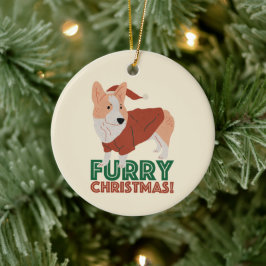 Cute Corgi Furry kerst Keramisch Ornament