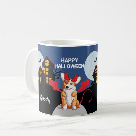 Cute Corgi Halloween Haunted House Personalized Koffiemok (Voorkant links)