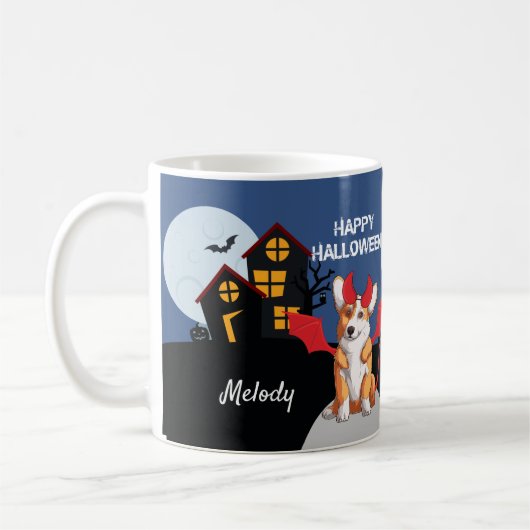 Cute Corgi Halloween Haunted House Personalized Koffiemok (Links)