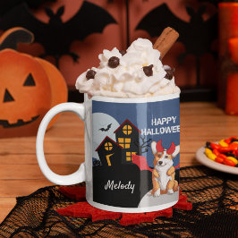 Cute Corgi Halloween Haunted House Personalized Koffiemok