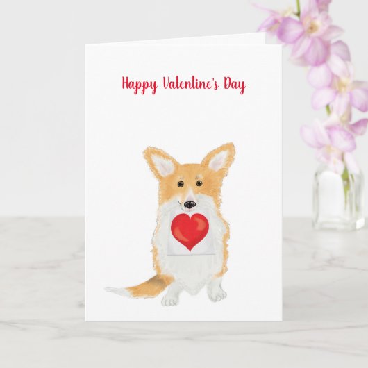 Cute corgi "Happy Valentine's Day" rode hartkaart Kaart (Orchidee)