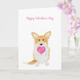 Cute corgi Happy Valentine's Day Roze hartkaart Kaart