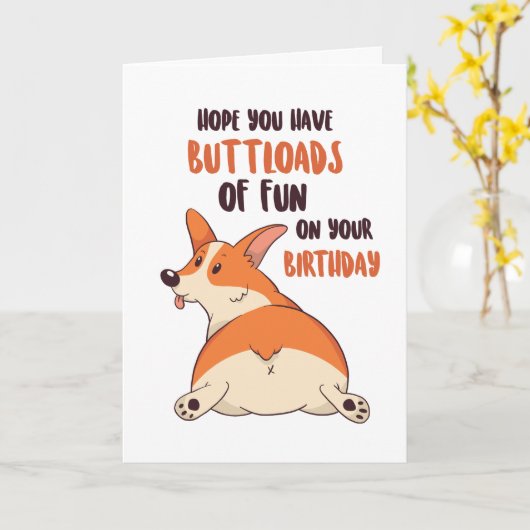 Cute Corgi Hondenliefhebber Buttload Fun Funny Bir Kaart (Gele Bloem)