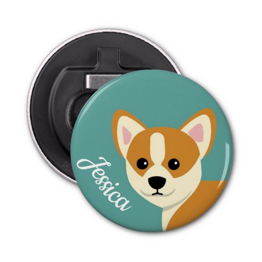 Cute Corgi Hondenliefhebber Personalized Button Flesopener (Voorkant)