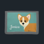 Cute Corgi Hondenliefhebber Personalized Drievoud Portemonnee<br><div class="desc">Schattige peeping corgi blauwgroen gepersonaliseerde portemonnee.</div>