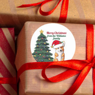 Cute Corgi in Santa Hat-kerstcadeau Ronde Sticker