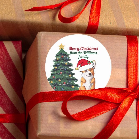 Cute Corgi in Santa Hat-kerstcadeau Ronde Sticker