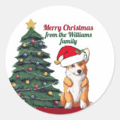 Cute Corgi in Santa Hat-kerstcadeau Ronde Sticker (Voorkant)